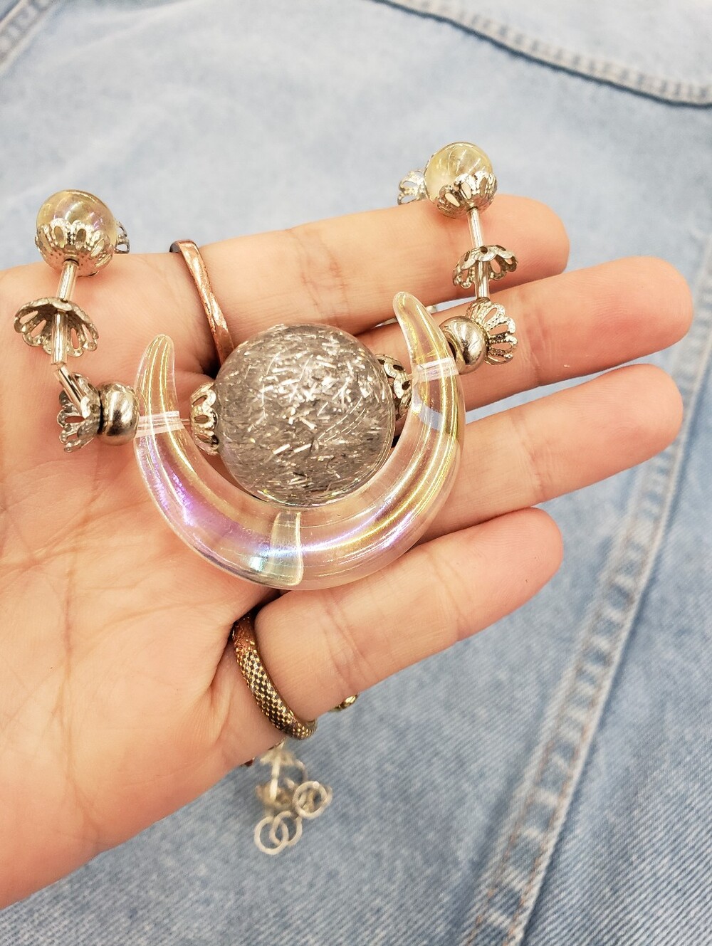 Homemade Handmade Crescent Moon Celestial Necklace